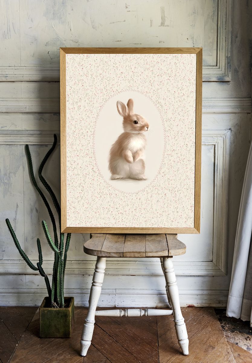 Bunny Floral Illustration Poster. — room view 1