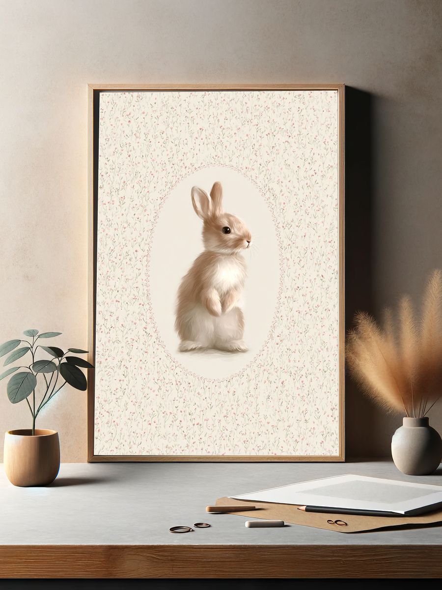 Bunny Floral Illustration Poster. — room view 2
