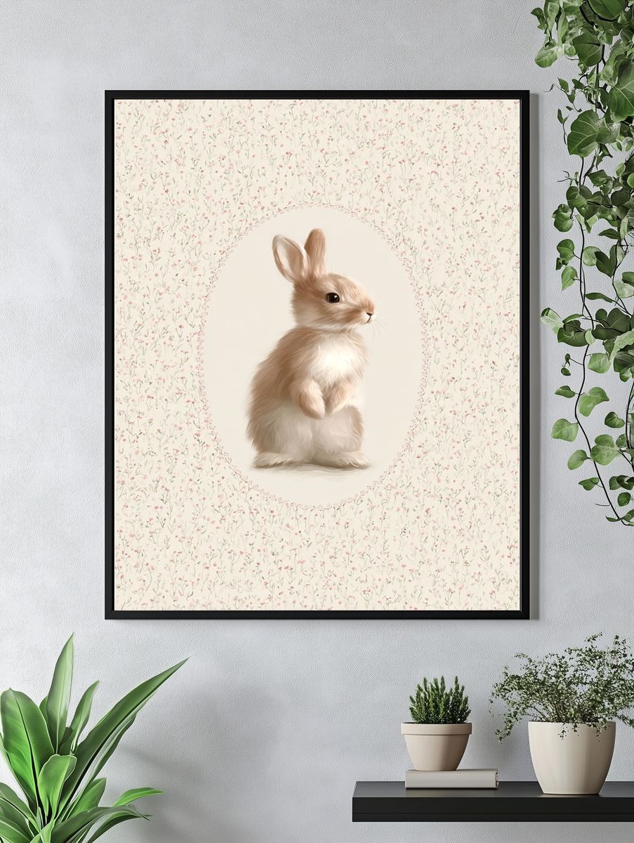 Bunny Floral Illustration Poster. — room view 4