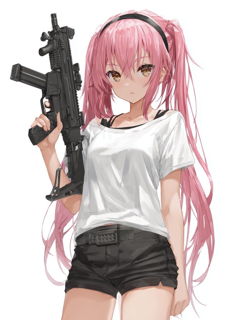 Pink-Haired Anime Girl with Rifle Poster. poster — anime art