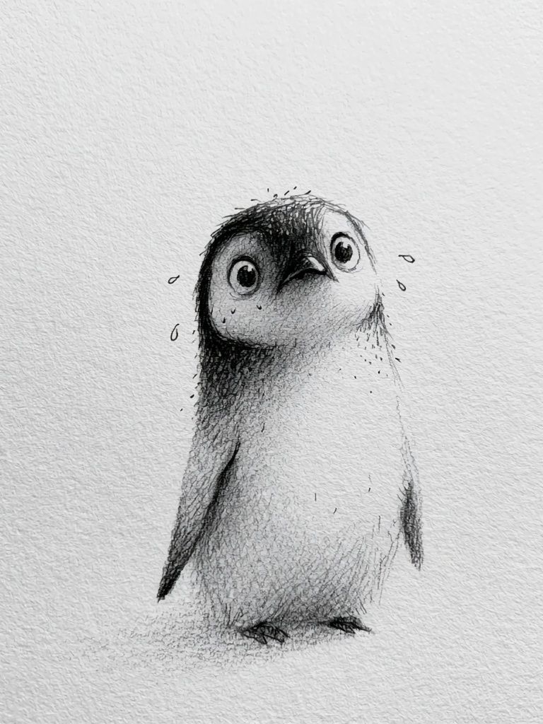 Shy Penguin Sketch Poster. poster detail