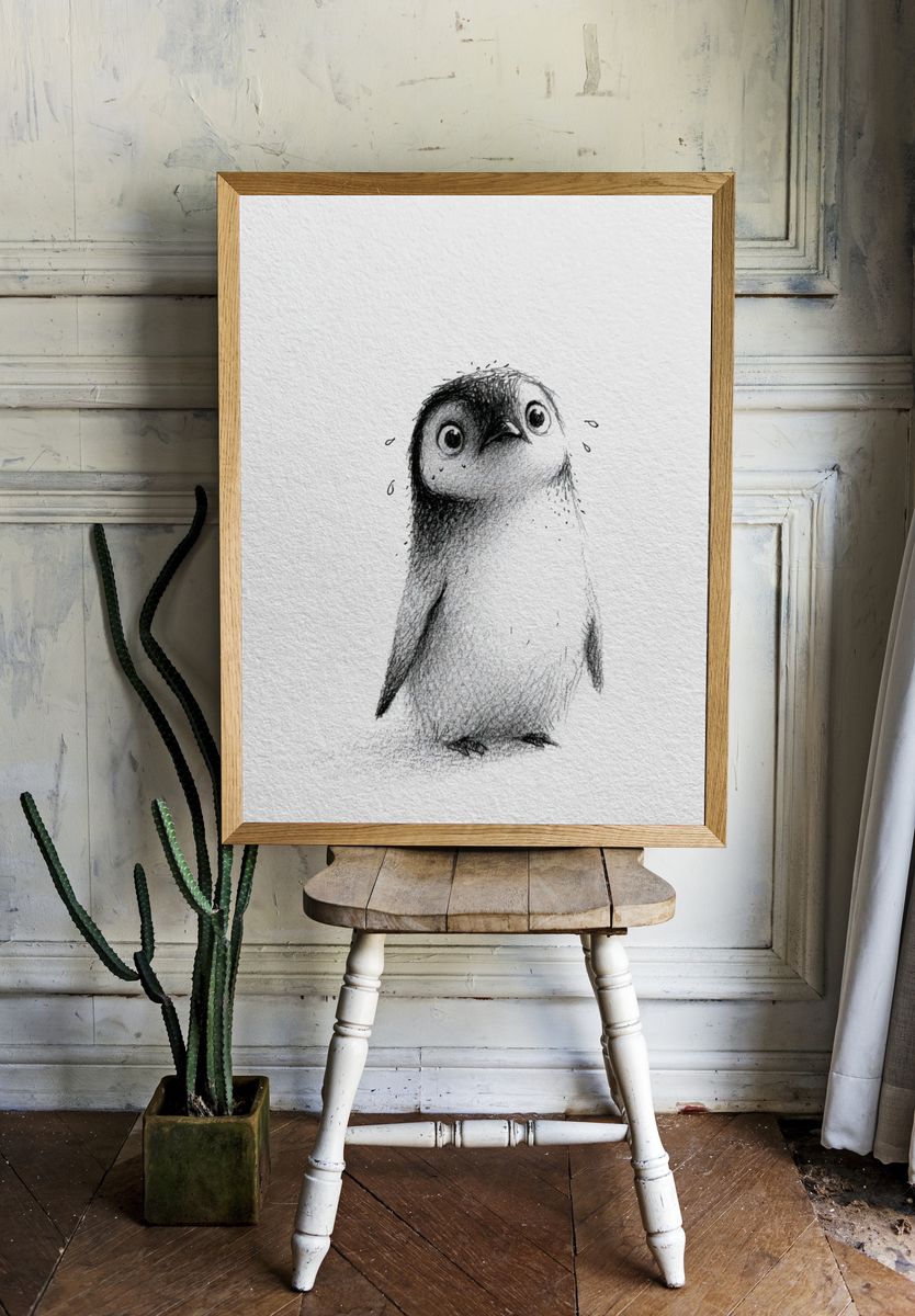 Shy Penguin Sketch Poster. room preview