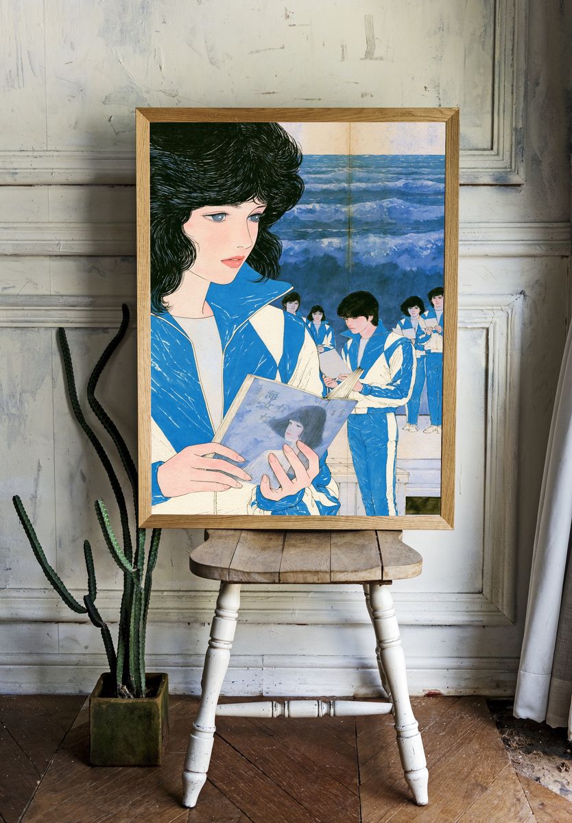 Ocean Reading Scene Illustration Poster. room preview