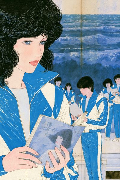 Ocean Reading Scene Illustration Poster.