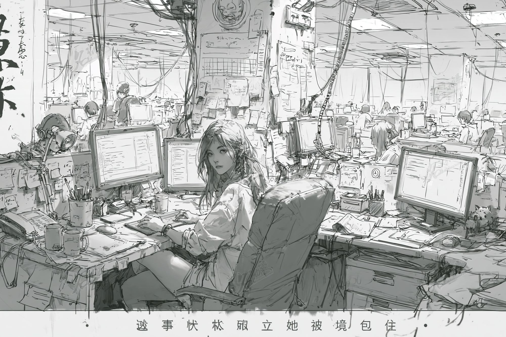 Anime Office Sketch Poster. poster — anime art