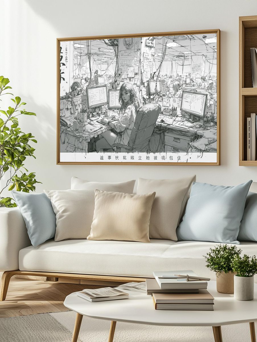 Anime Office Sketch Poster. — room view 2