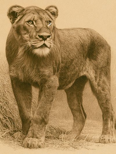 Lioness Sepia Wildlife Poster.