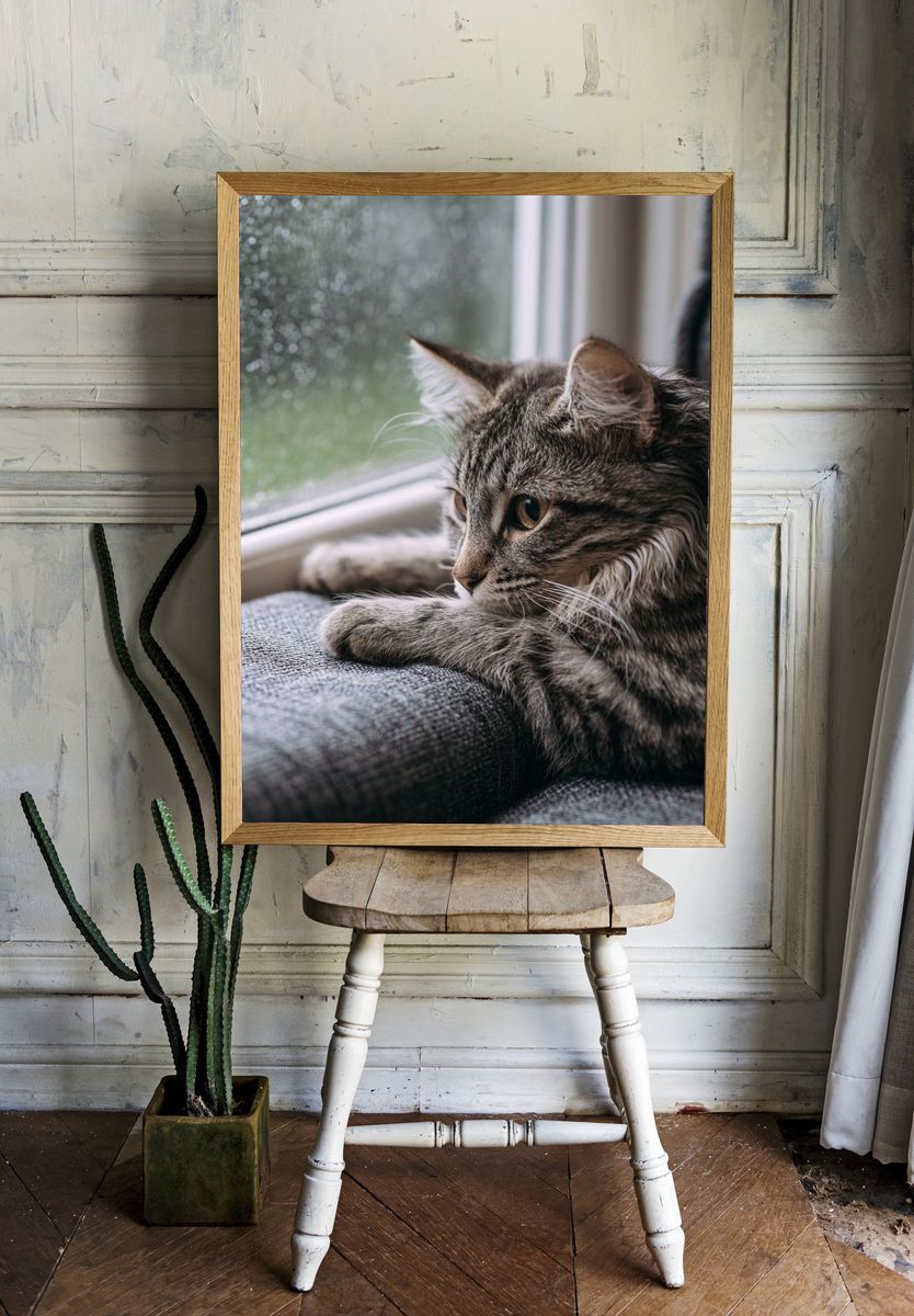 Tabby Cat by the Window Photography Poster. room preview