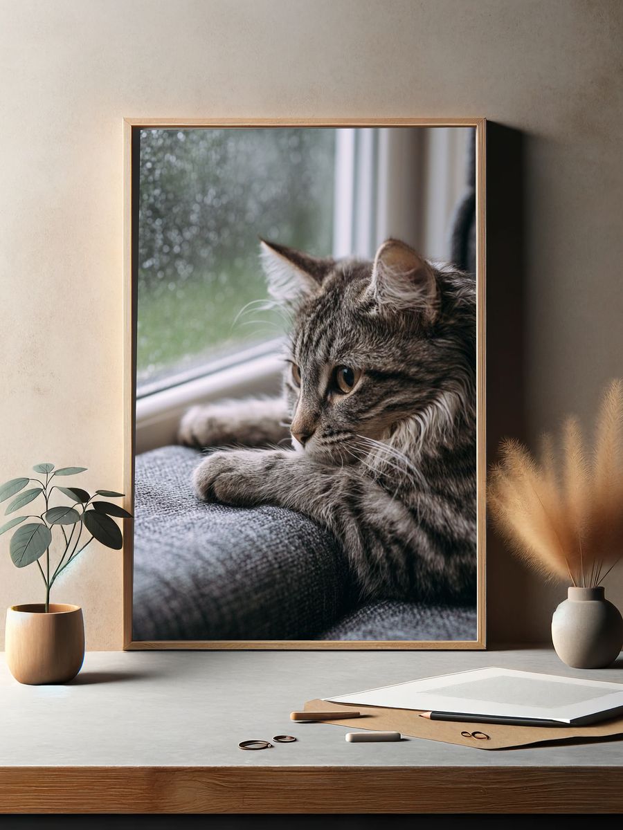 Tabby Cat by the Window Photography Poster. — room view 2