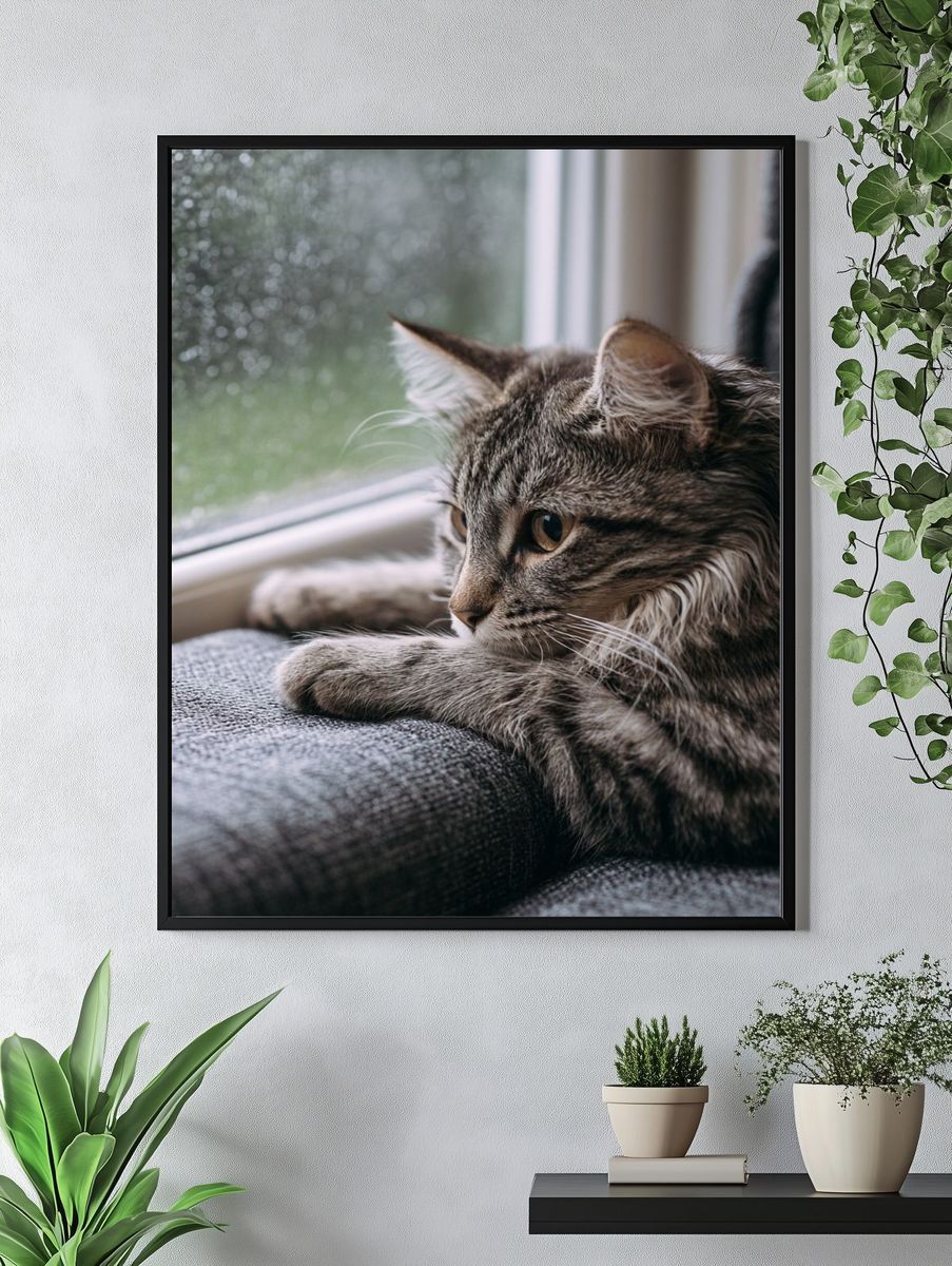 Tabby Cat by the Window Photography Poster. — room view 4