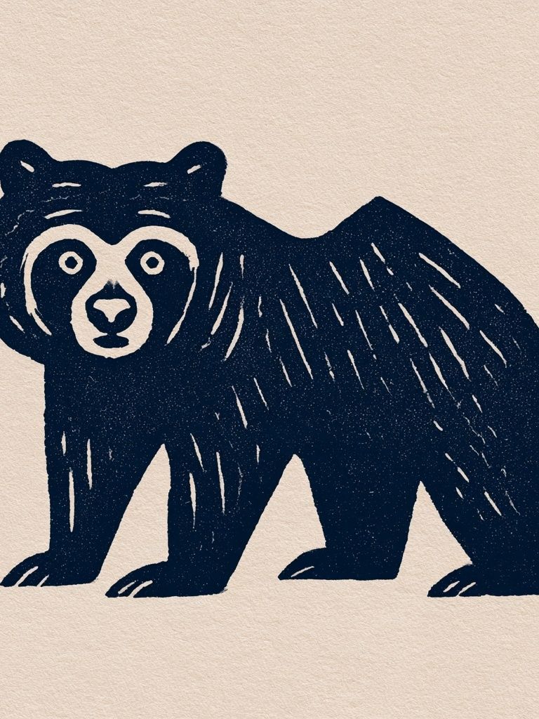 Bear Linocut Illustration Poster. poster detail