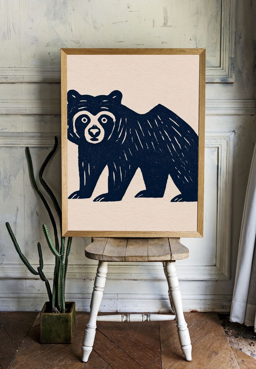 Bear Linocut Illustration Poster. room preview