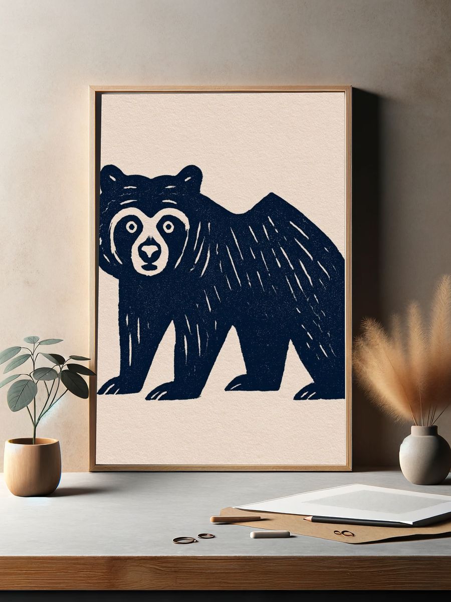Bear Linocut Illustration Poster. — room view 2