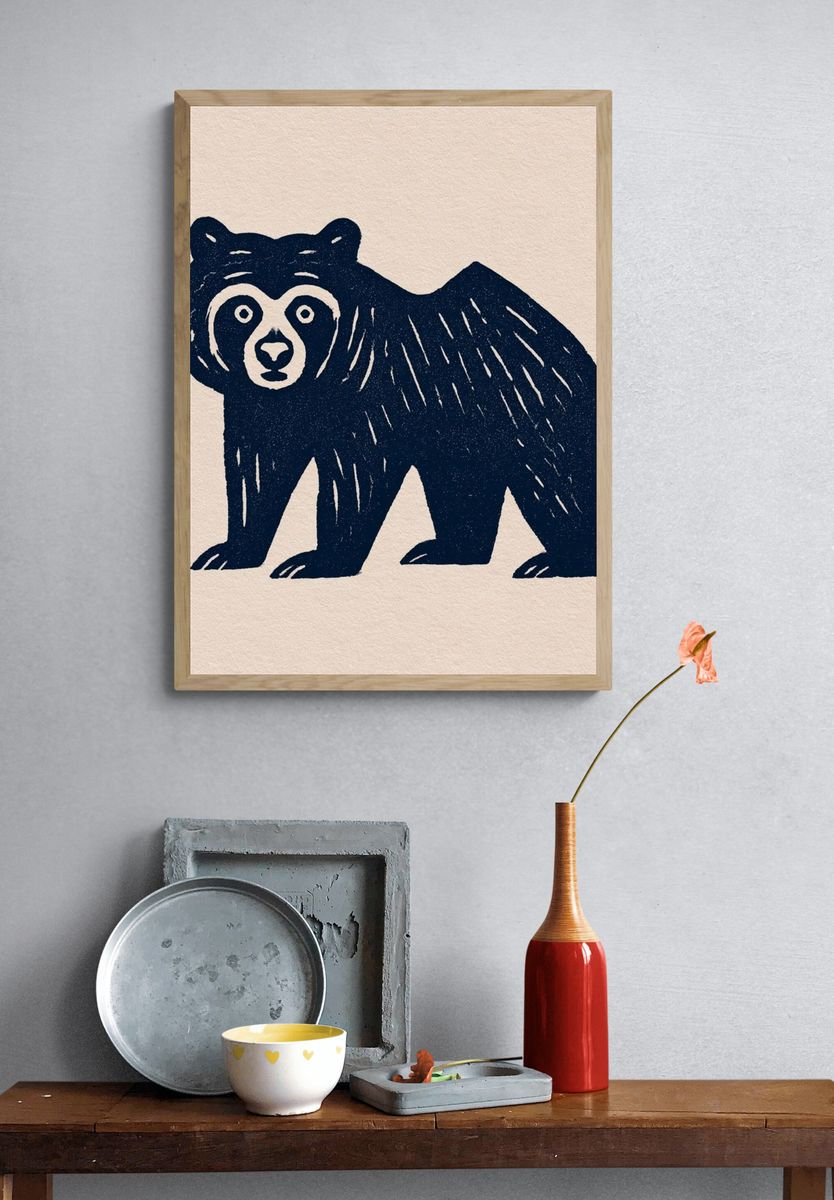 Bear Linocut Illustration Poster. — room view 3