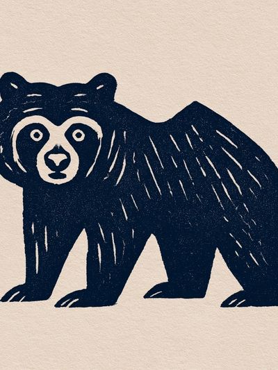 Bear Linocut Illustration Poster.