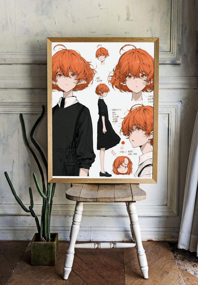 Orange-Haired Anime Character Illustration Poster. room preview