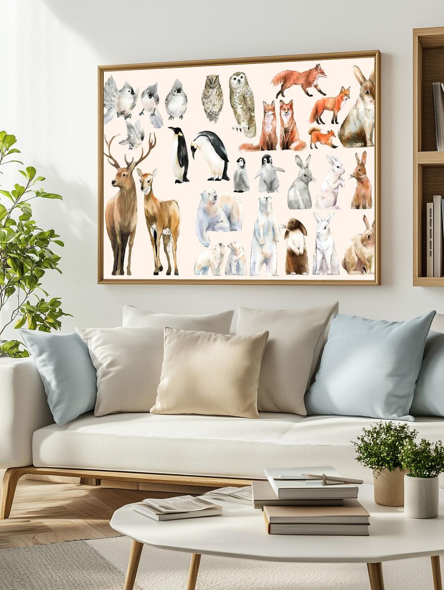Hand-drawn wildlife set watercolor style. — room view 2