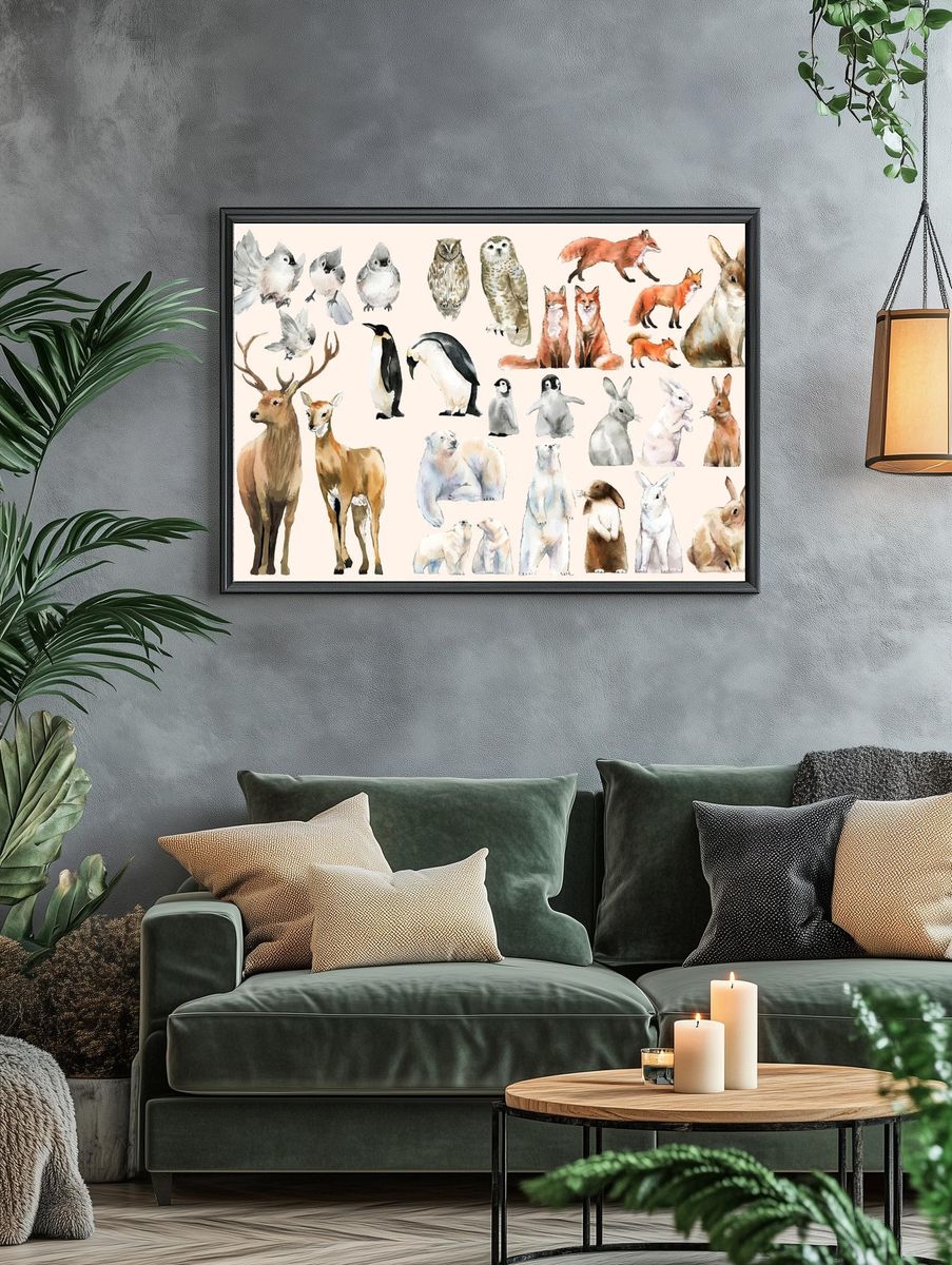 Hand-drawn wildlife set watercolor style. — room view 4