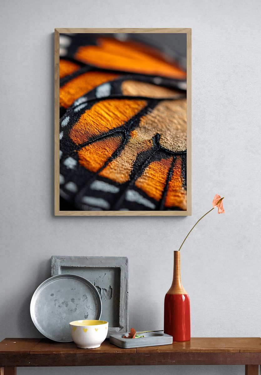 Monarch Butterfly Wing Macro Print. — room view 3