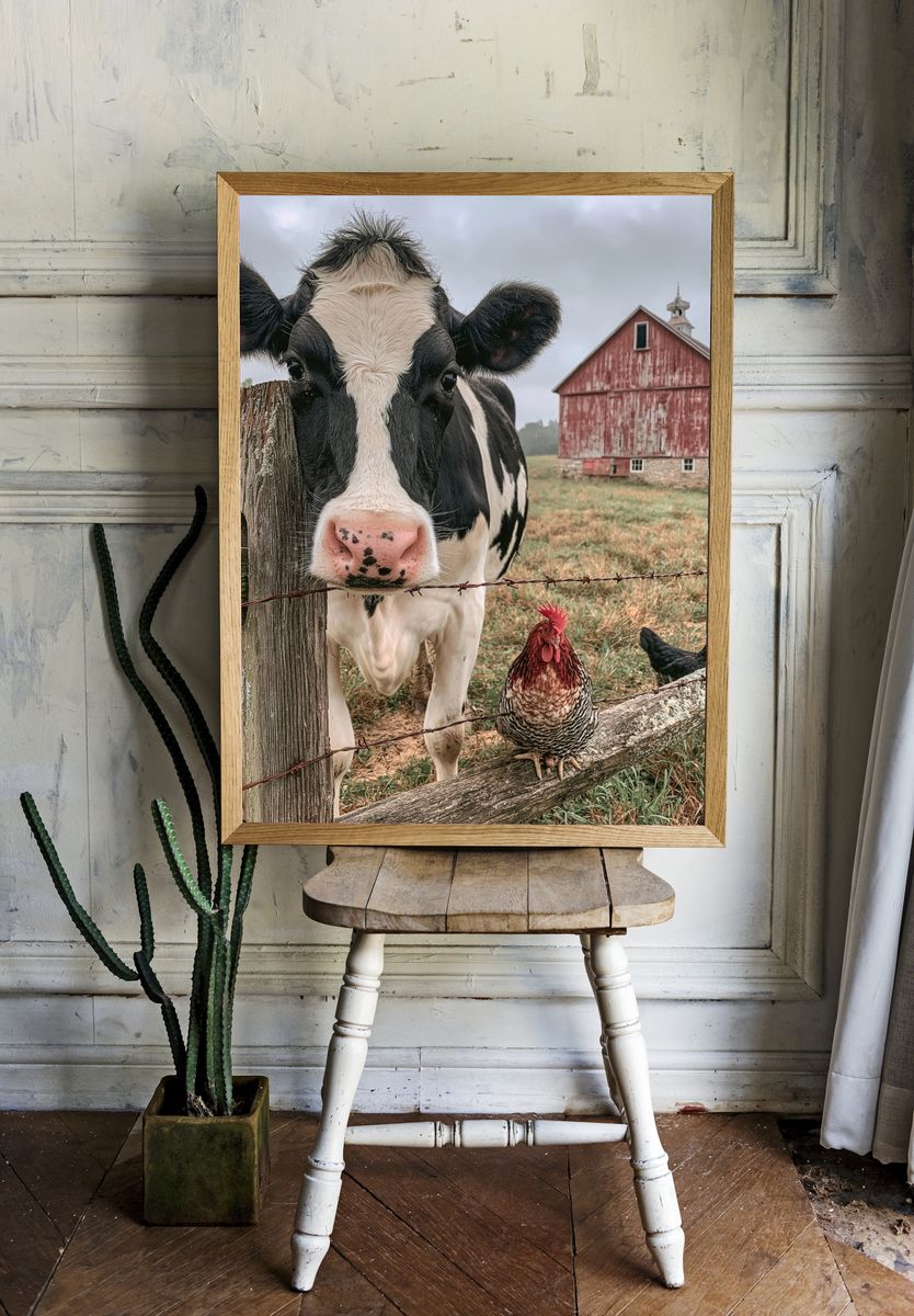Farmyard Cow Portrait Poster. — room view 1