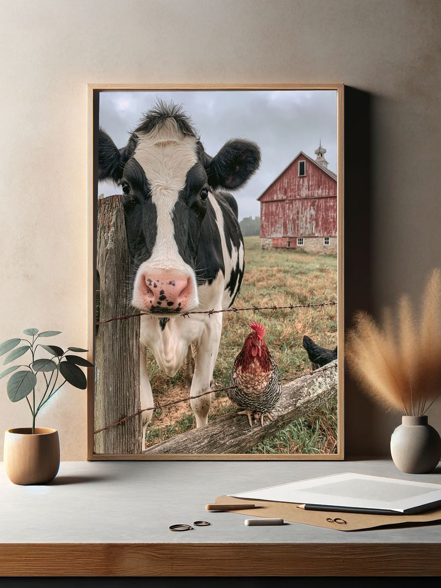 Farmyard Cow Portrait Poster. — room view 2
