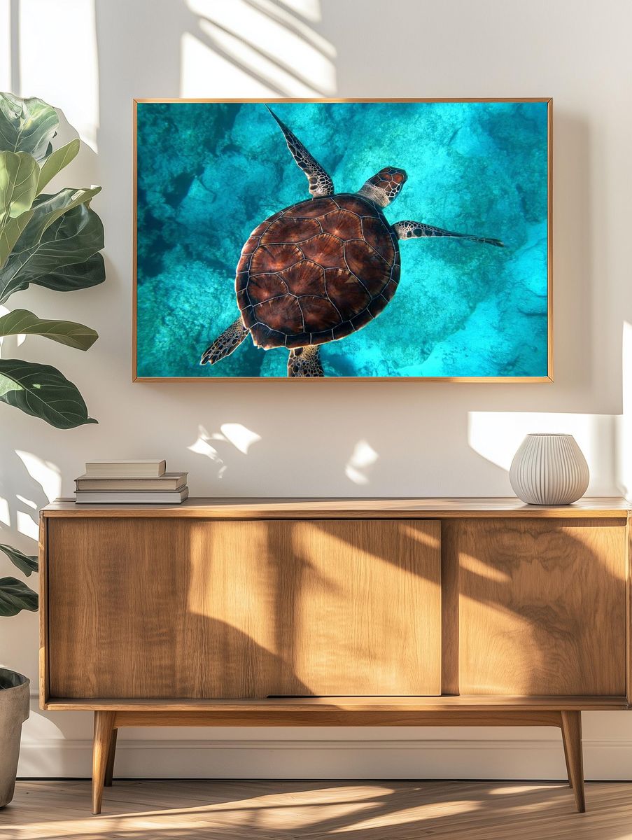 Big sea turtle swimming ocean. — room view 3