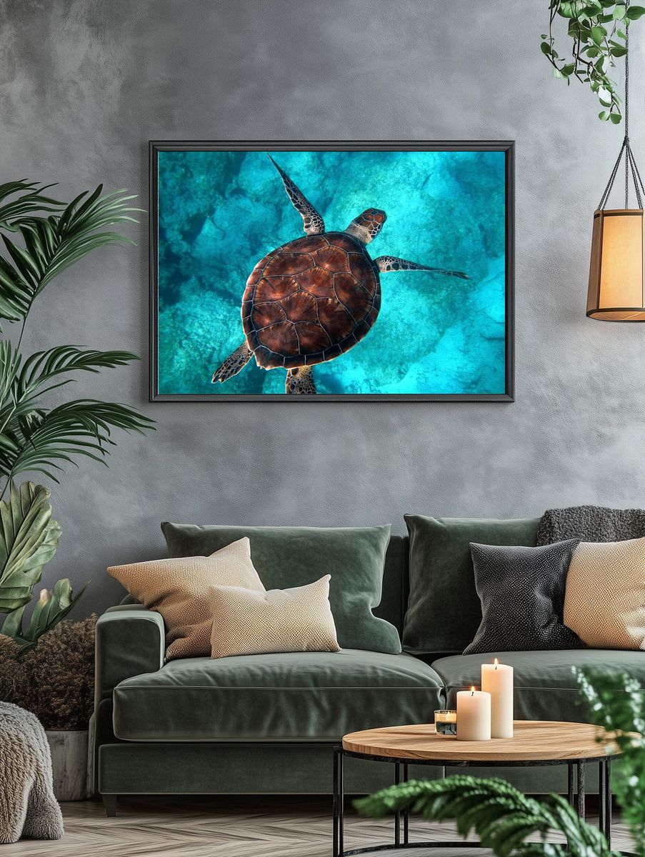 Big sea turtle swimming ocean. — room view 4