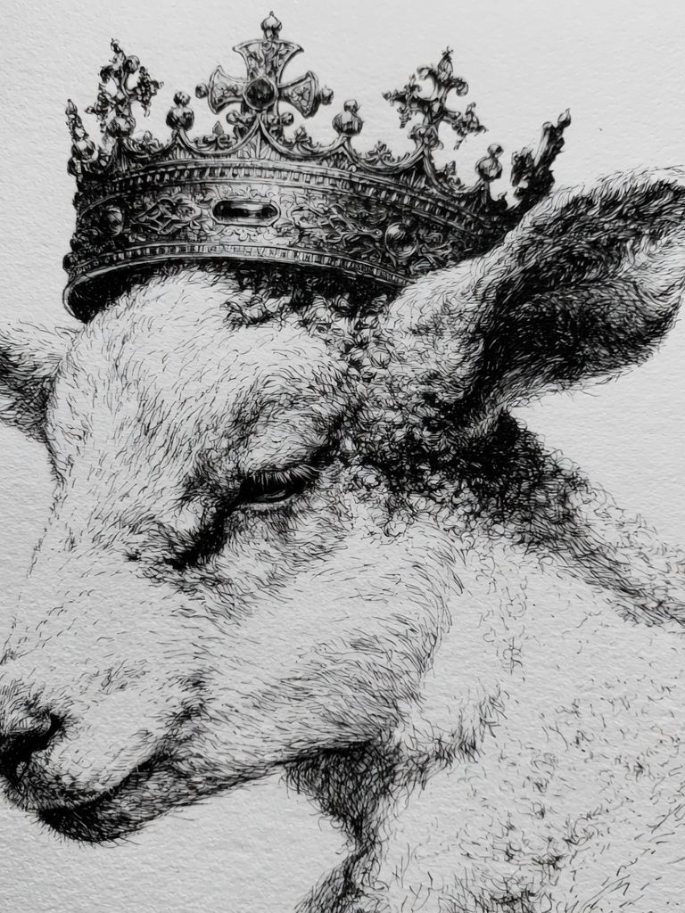 Crowned Goat Ink Portrait Poster. poster detail