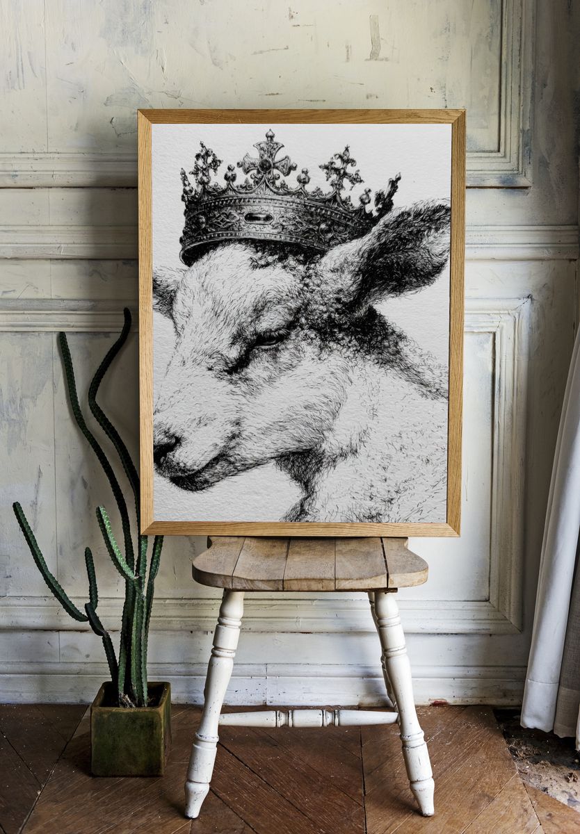 Crowned Goat Ink Portrait Poster. — room view 1