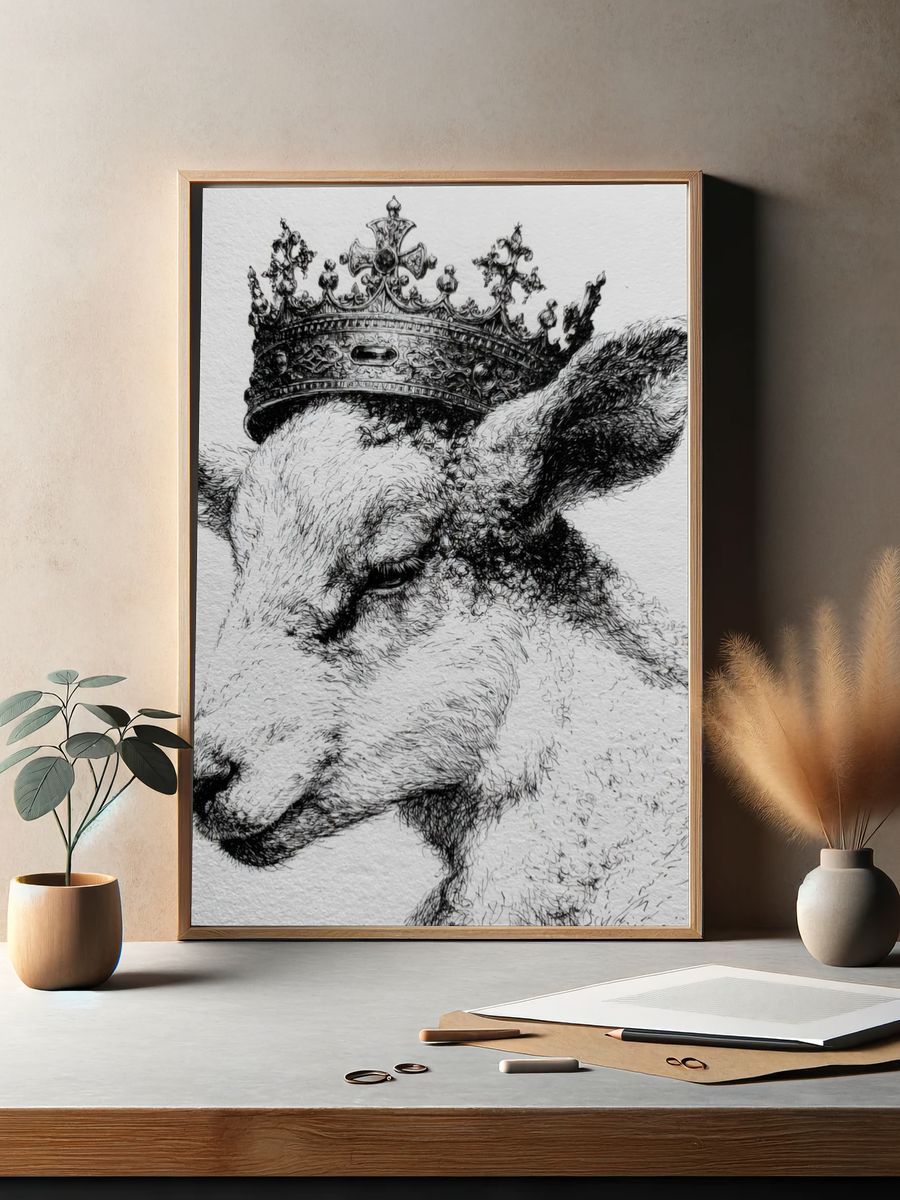 Crowned Goat Ink Portrait Poster. — room view 2