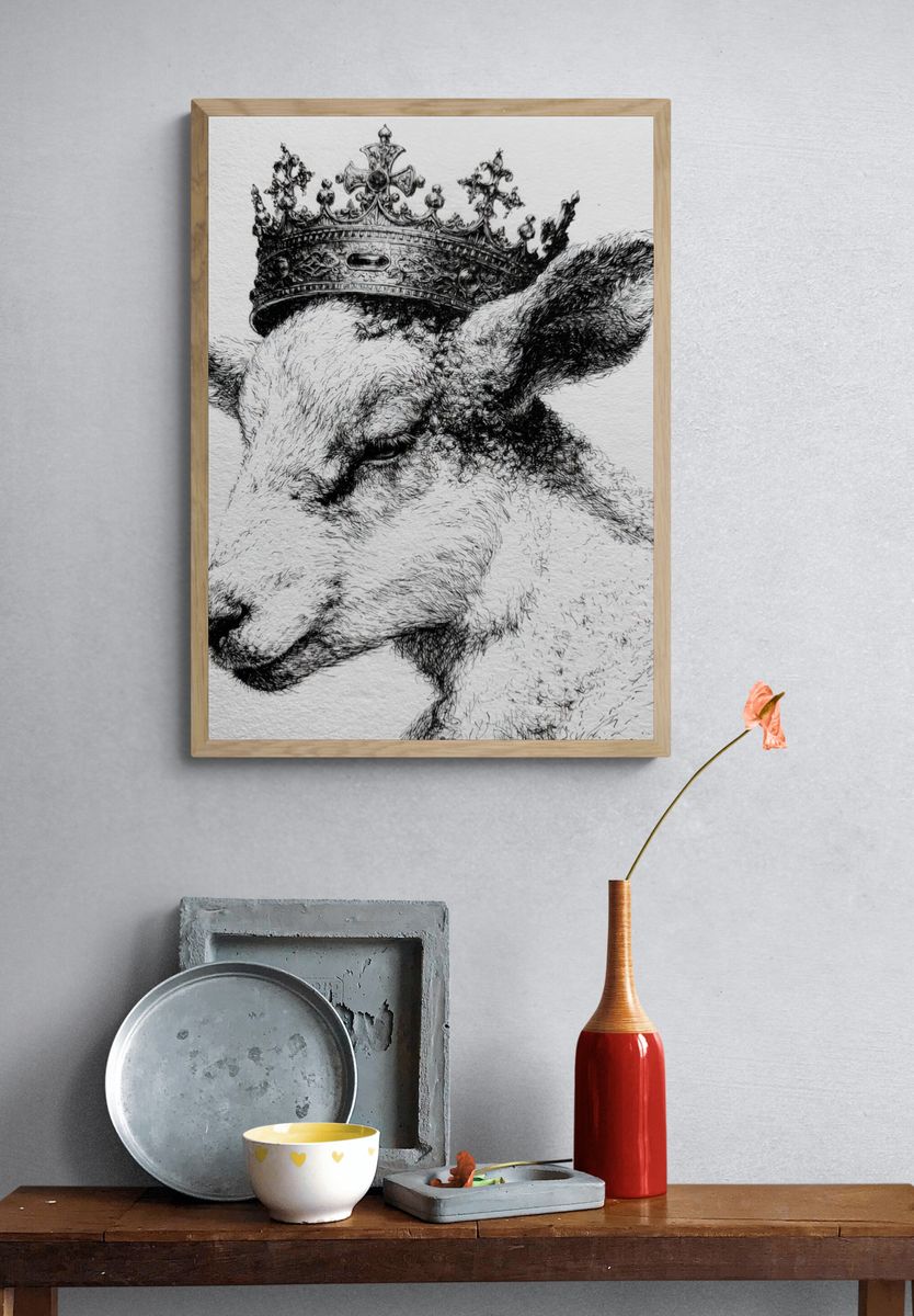 Crowned Goat Ink Portrait Poster. — room view 3