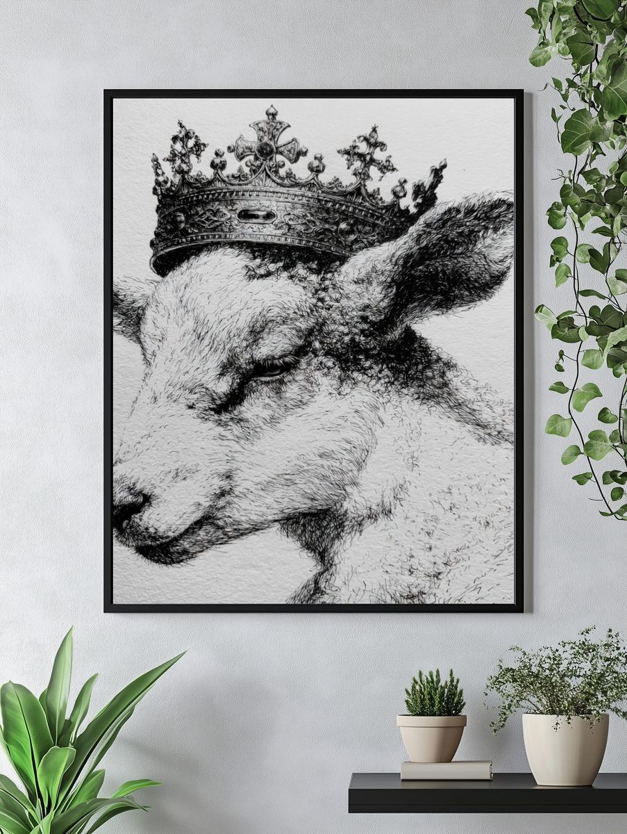 Crowned Goat Ink Portrait Poster. — room view 4