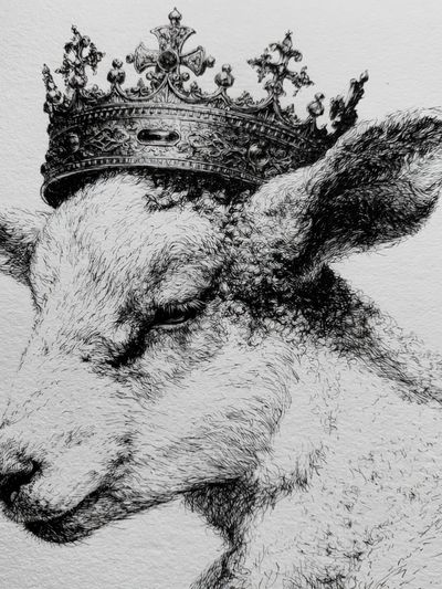 Crowned Goat Ink Portrait Poster.