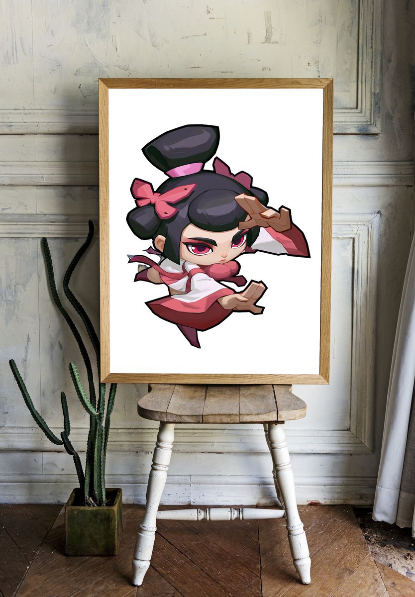 Chibi Geisha Warrior Illustration Poster. room preview
