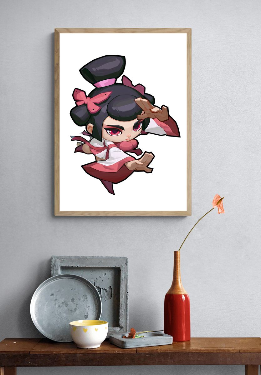 Chibi Geisha Warrior Illustration Poster. — room view 3