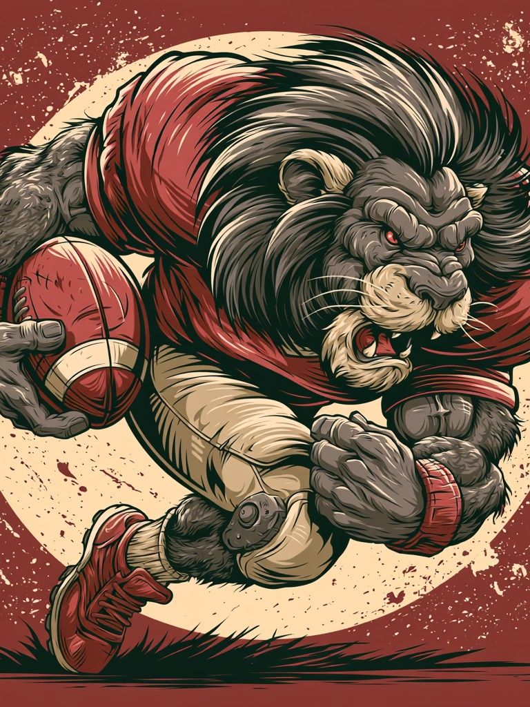 Rugby Lion Warrior Illustration Poster. poster detail
