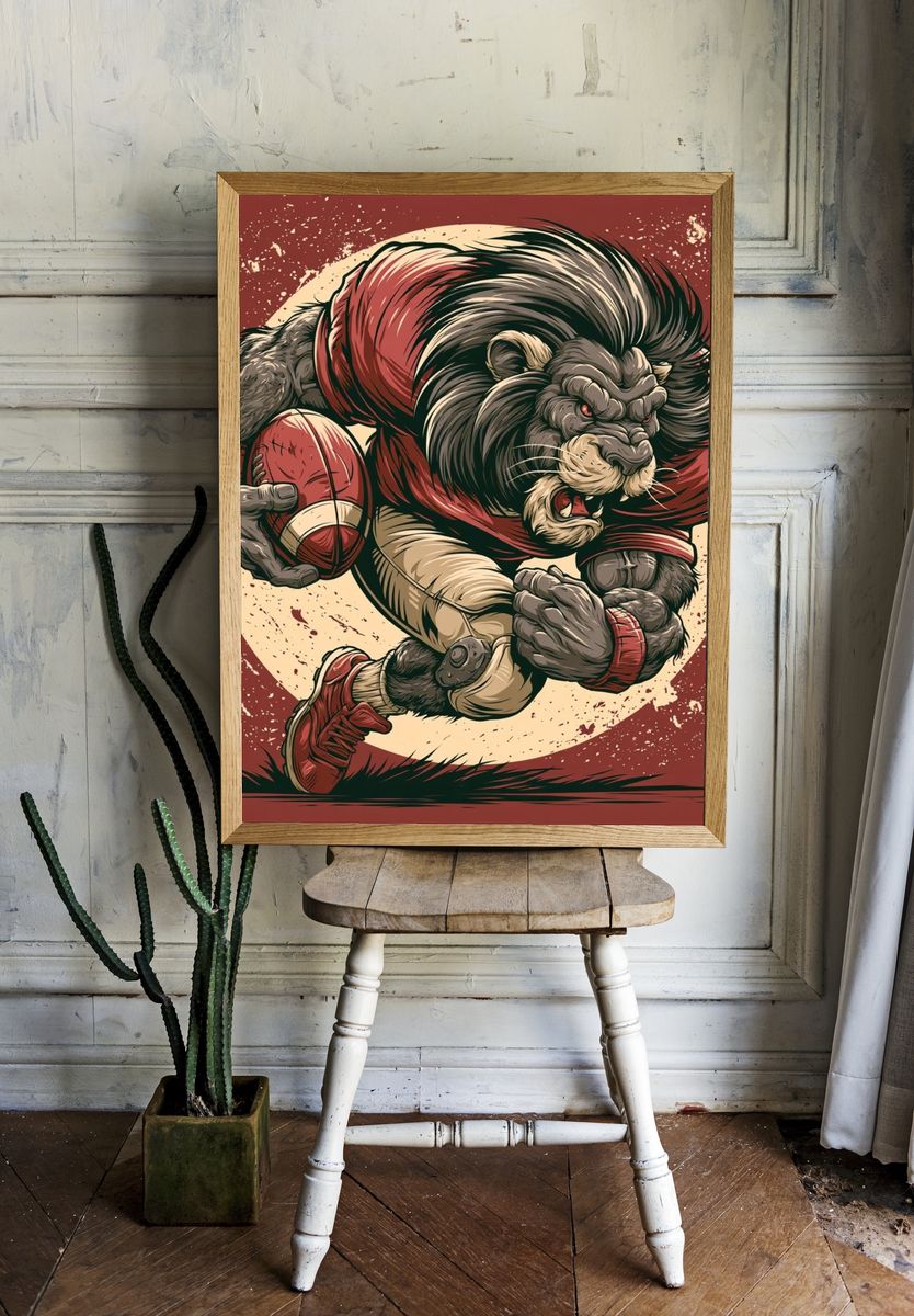 Rugby Lion Warrior Illustration Poster. room preview