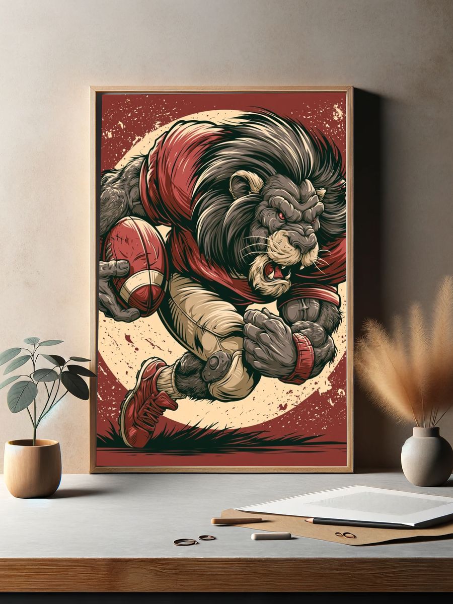 Rugby Lion Warrior Illustration Poster. — room view 2