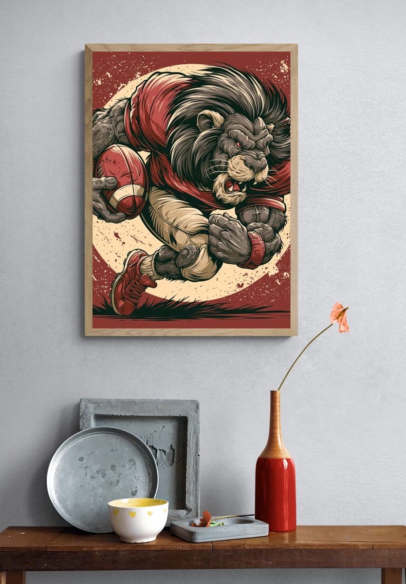 Rugby Lion Warrior Illustration Poster. — room view 3