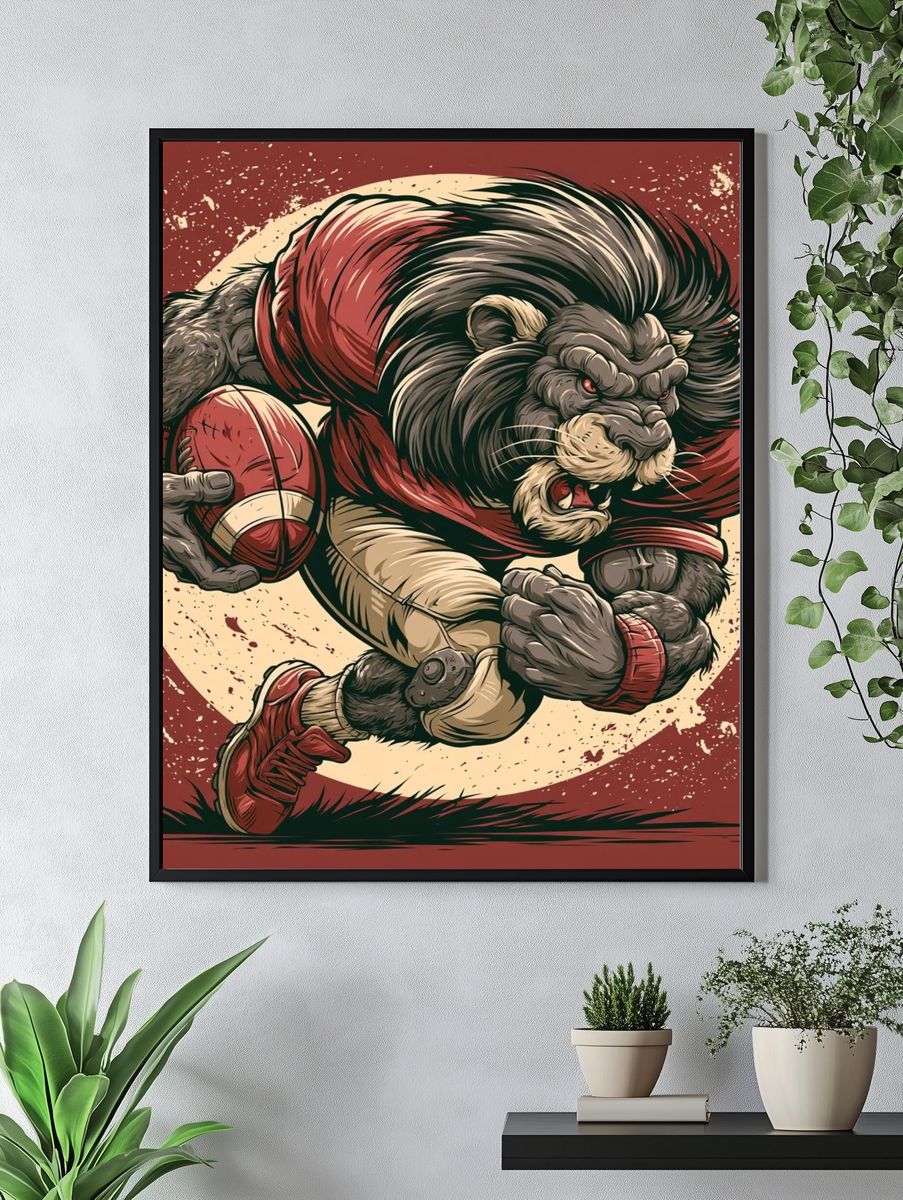 Rugby Lion Warrior Illustration Poster. — room view 4