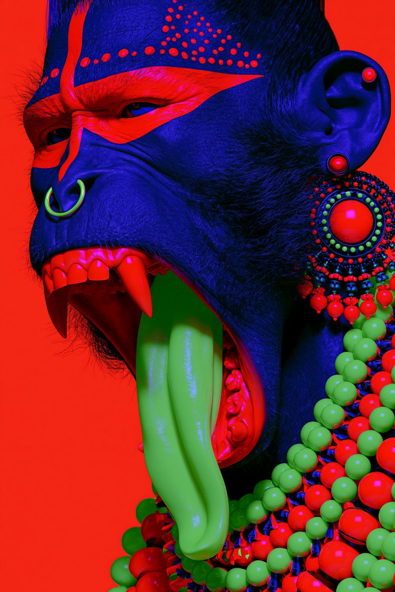 Neon Tribal Gorilla Portrait Print. poster — animals art