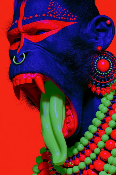 Neon Tribal Gorilla Portrait Print. poster