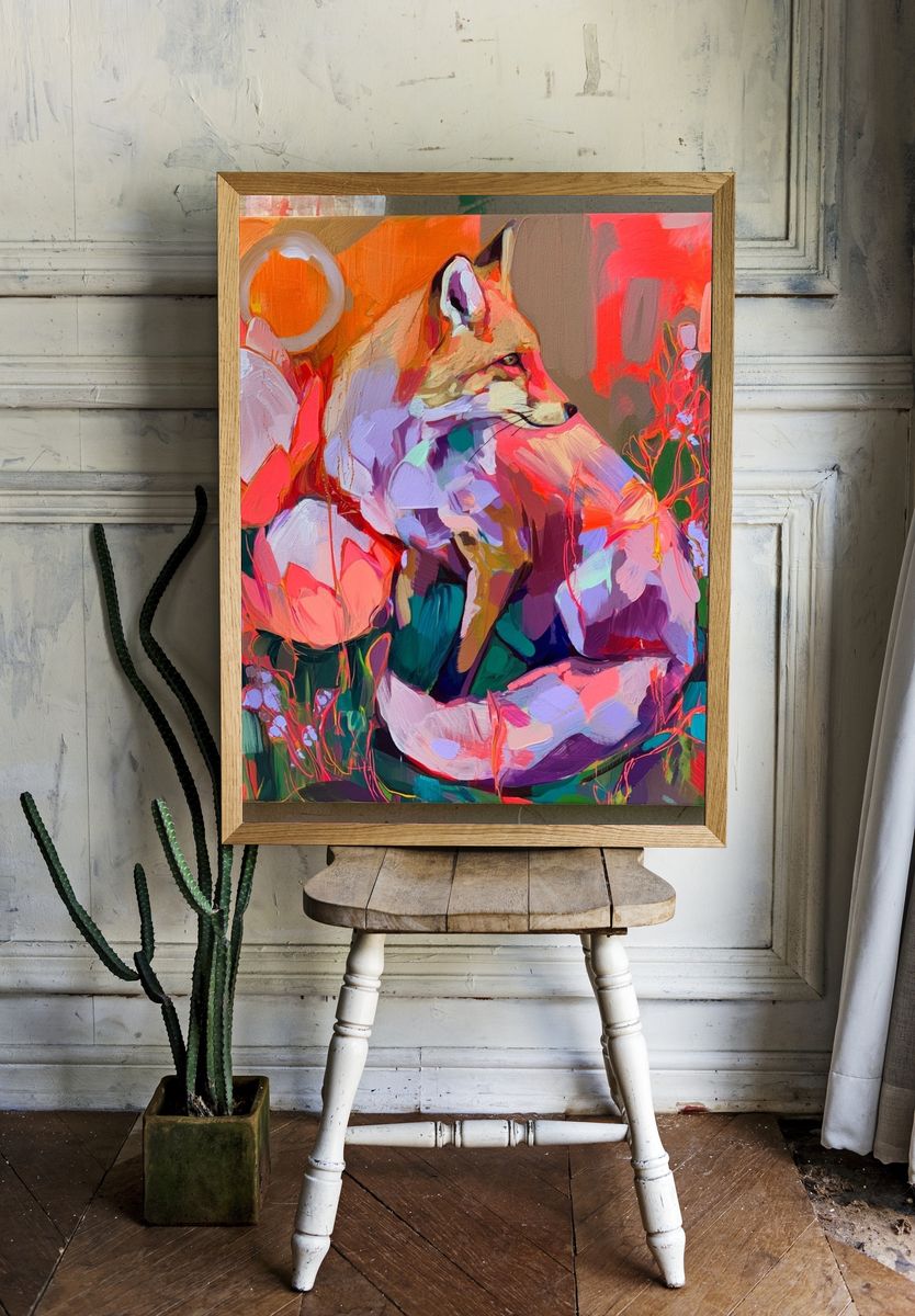 Fox in Bloom Illustration Poster. — room view 1