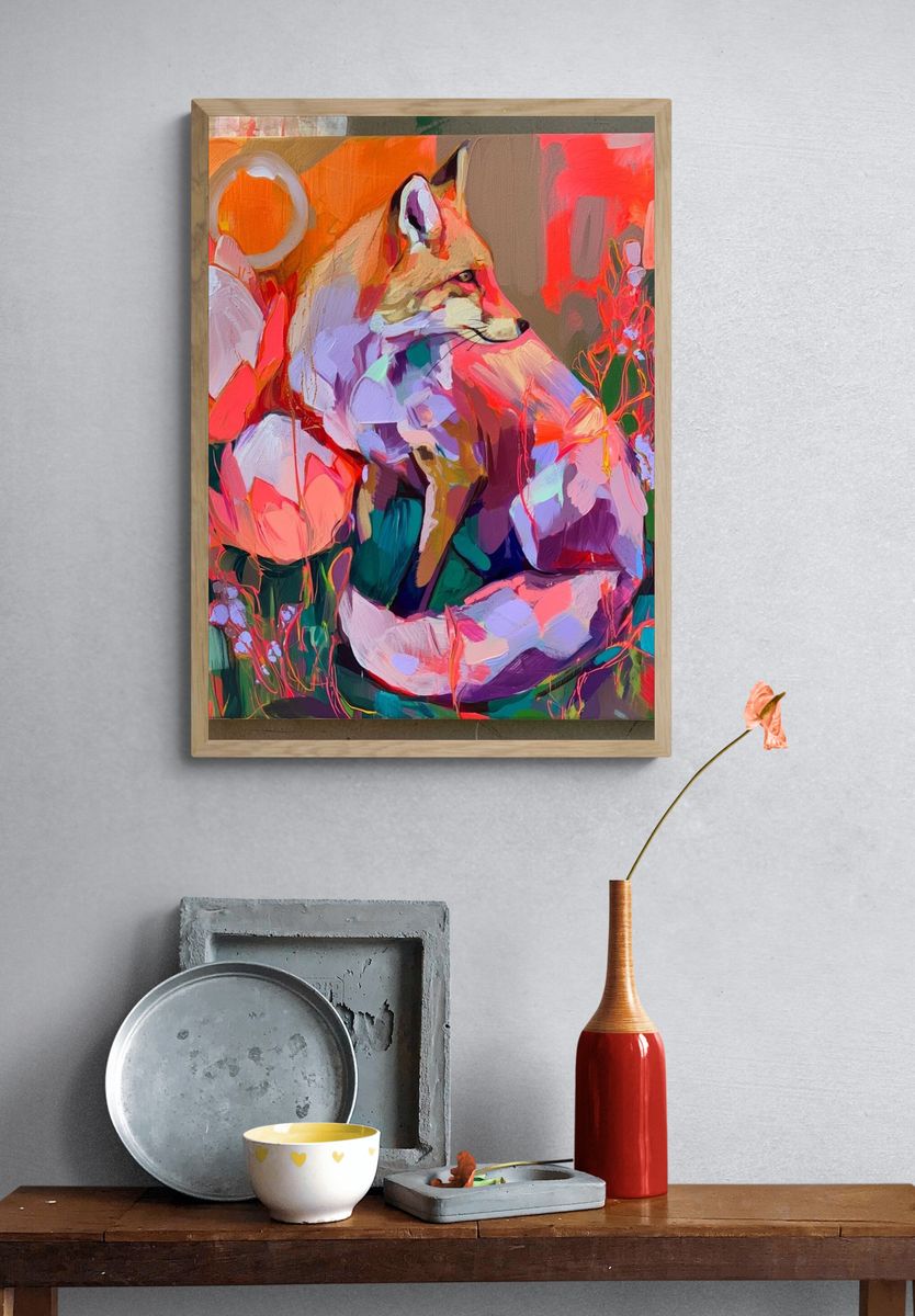 Fox in Bloom Illustration Poster. — room view 3