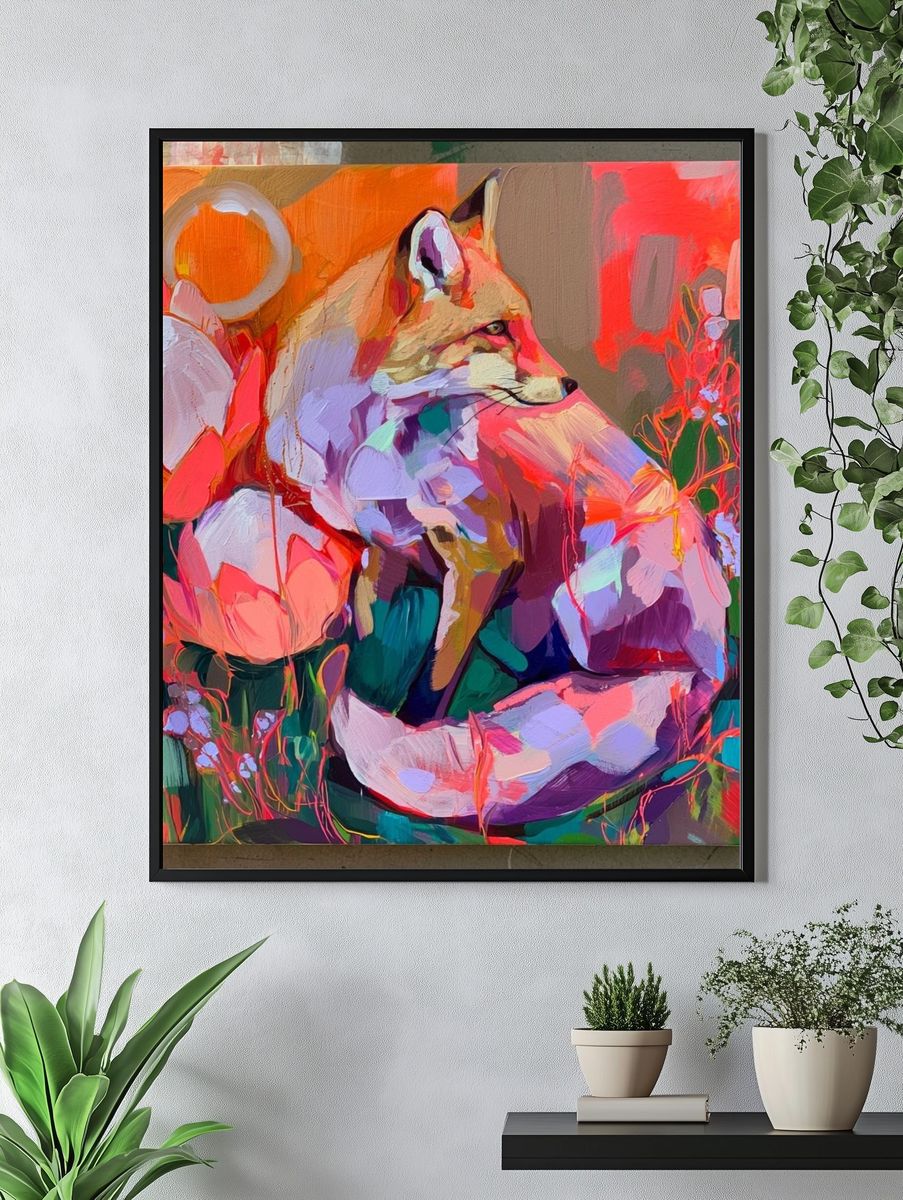 Fox in Bloom Illustration Poster. — room view 4