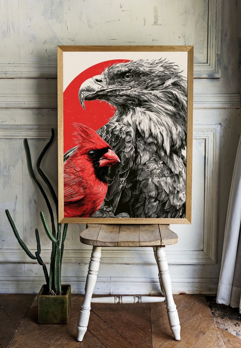 Cardinal and Eagle Illustration Poster. room preview