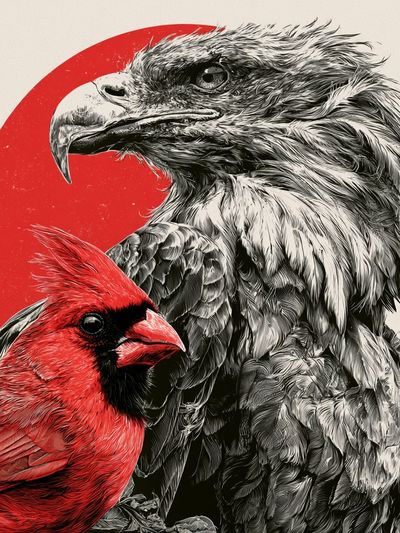 Cardinal and Eagle Illustration Poster.