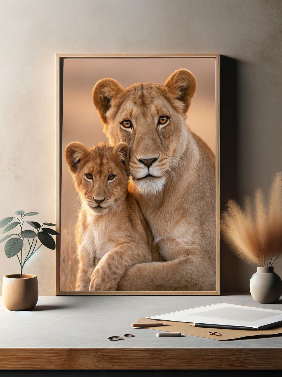Lioness and Cub Wildlife Photography Poster. — room view 2