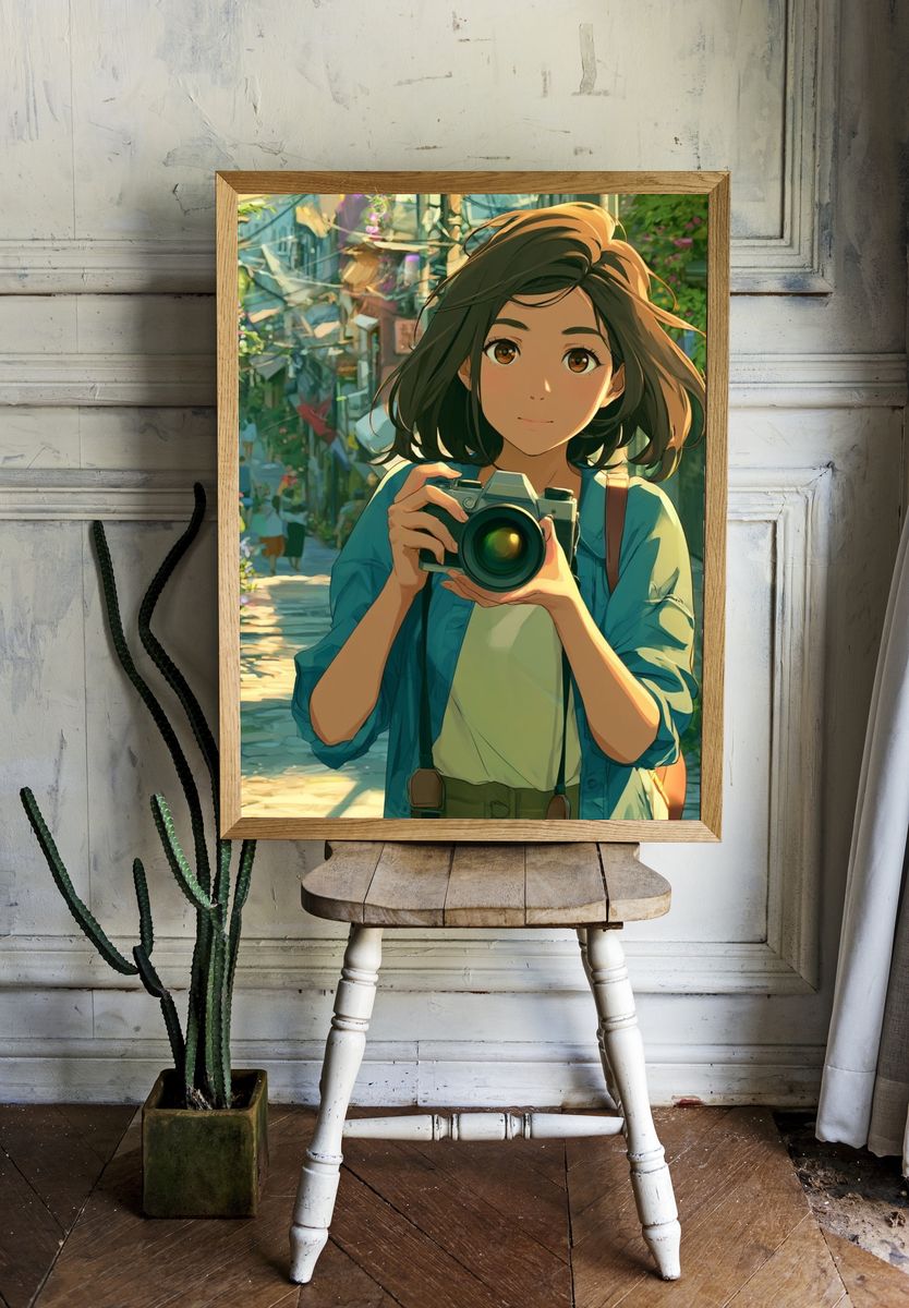 Anime Girl with Camera Poster. room preview