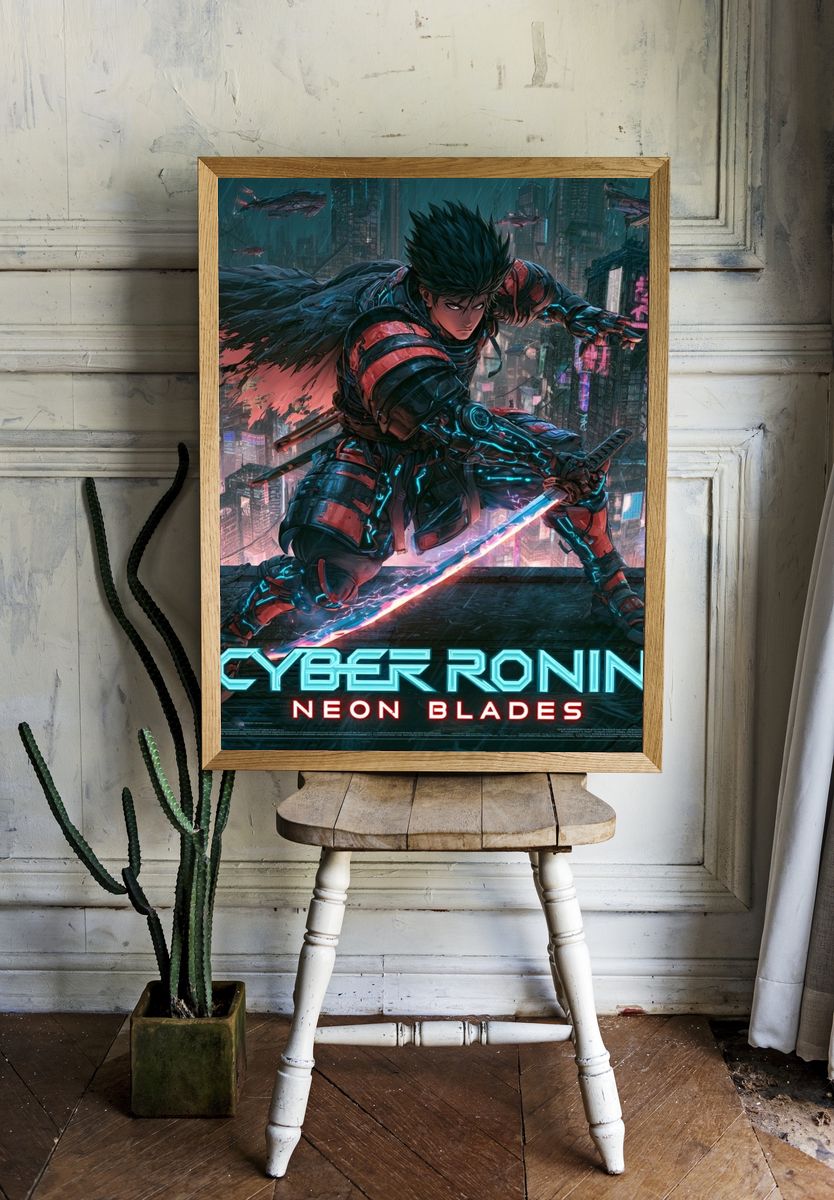 Cyber Ronin Neon Blades Poster. room preview